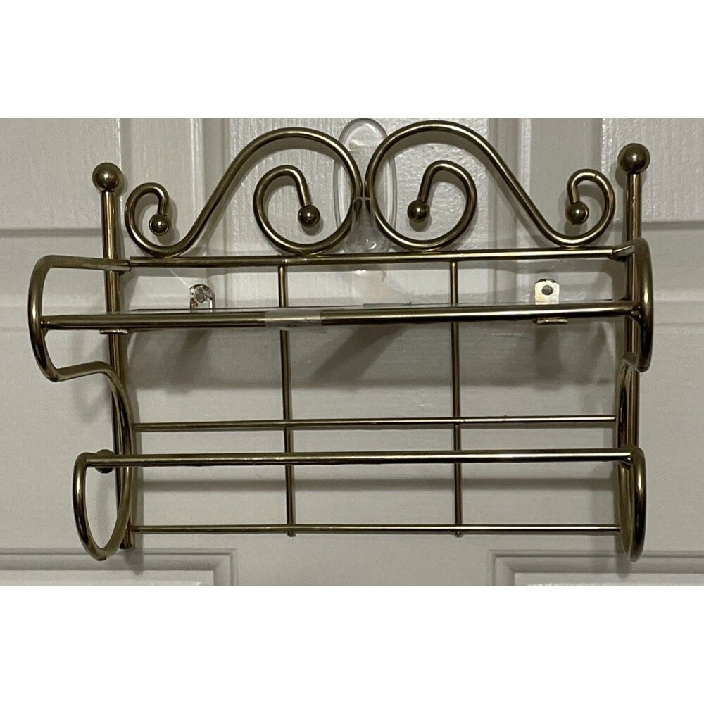 8.5” Solid Brass Vintage MCM Bathroom Shelf And Hand Towel Bar Glad Shelf Perfum